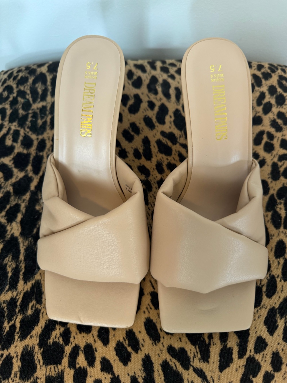 Dream Pairs Beige Twisted Knot Slide Mules